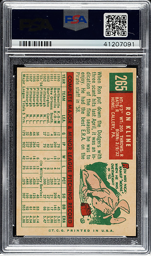 1959 Topps #265 Ron Kline PSA NM-MT 8