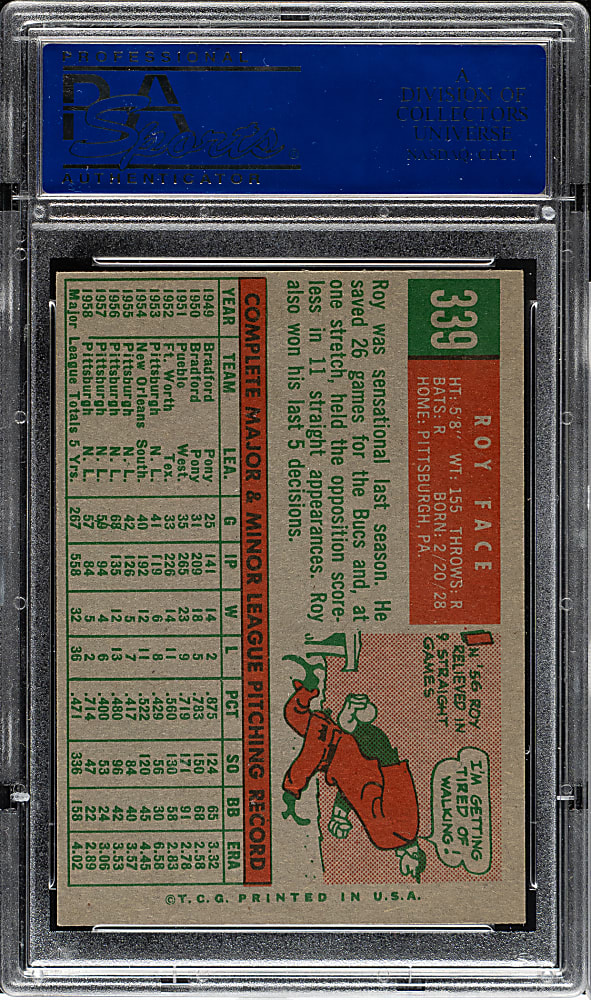 1959 Topps #339 Roy Face PSA NM-MT 8