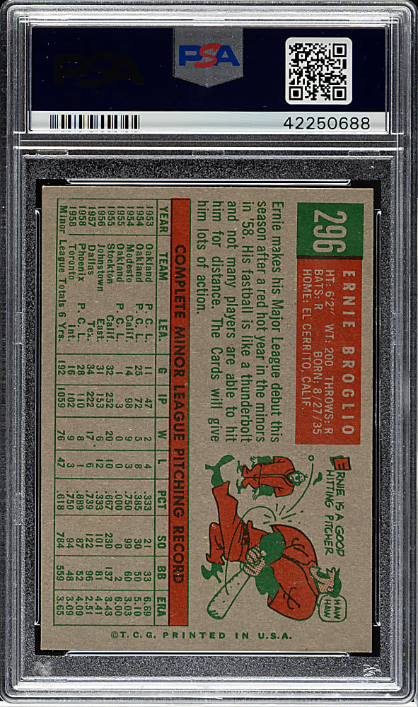 1959 Topps #296 Ernie Broglio PSA NM-MT 8