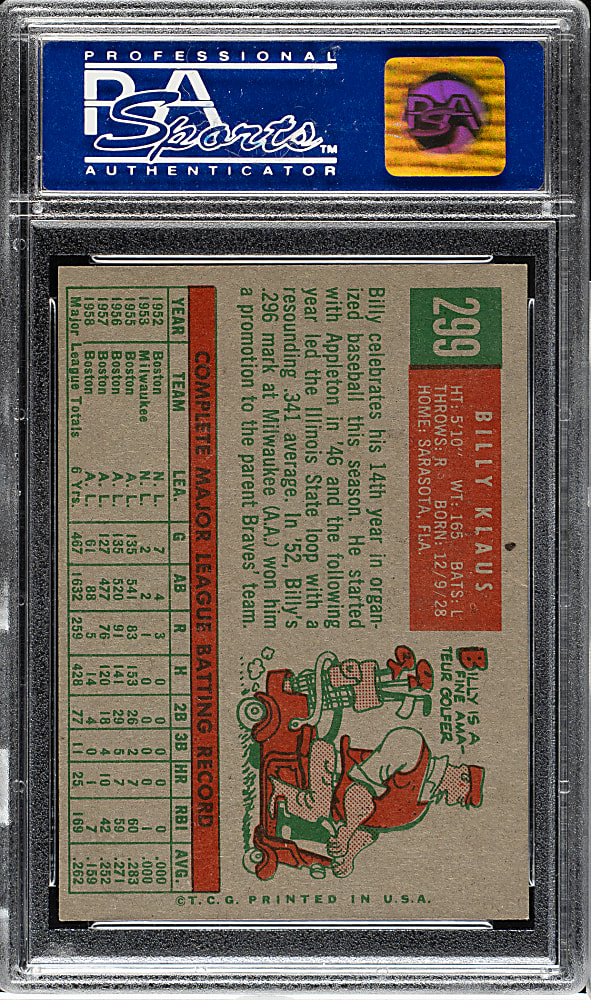 1959 Topps #299 Billy Klaus PSA NM-MT 8