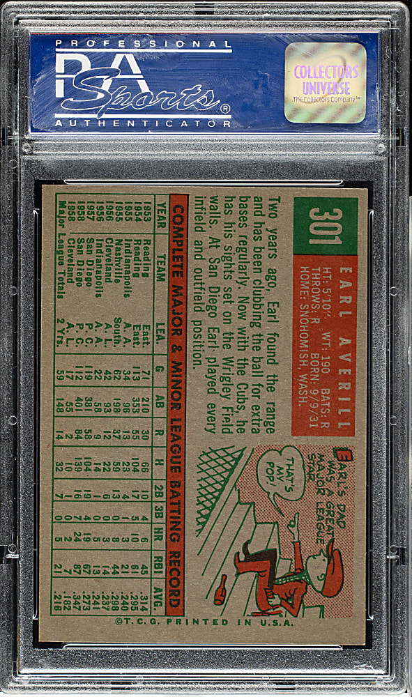 1959 Topps #301 Earl Averill PSA NM-MT 8