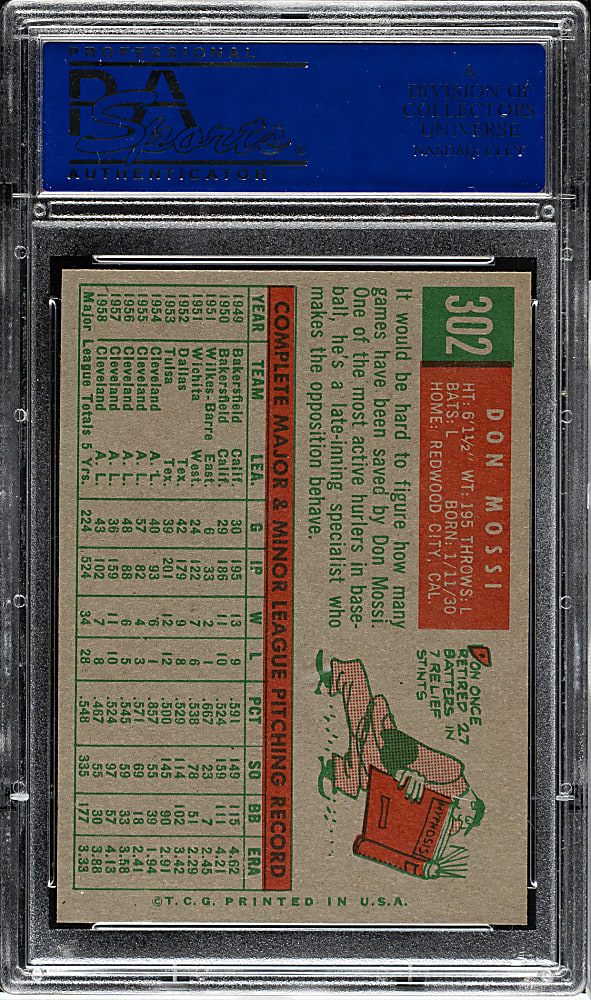 1959 Topps #302 Don Mossi PSA NM-MT 8