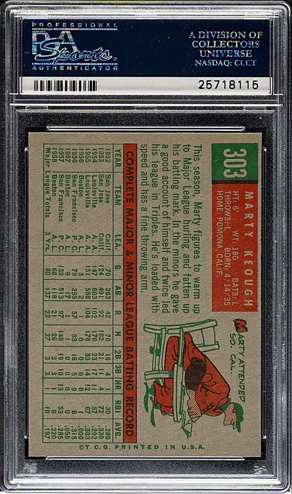 1959 Topps #303 Marty Keough PSA NM-MT 8