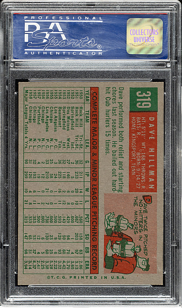 1959 Topps #319 Dave Hillman PSA NM-MT 8