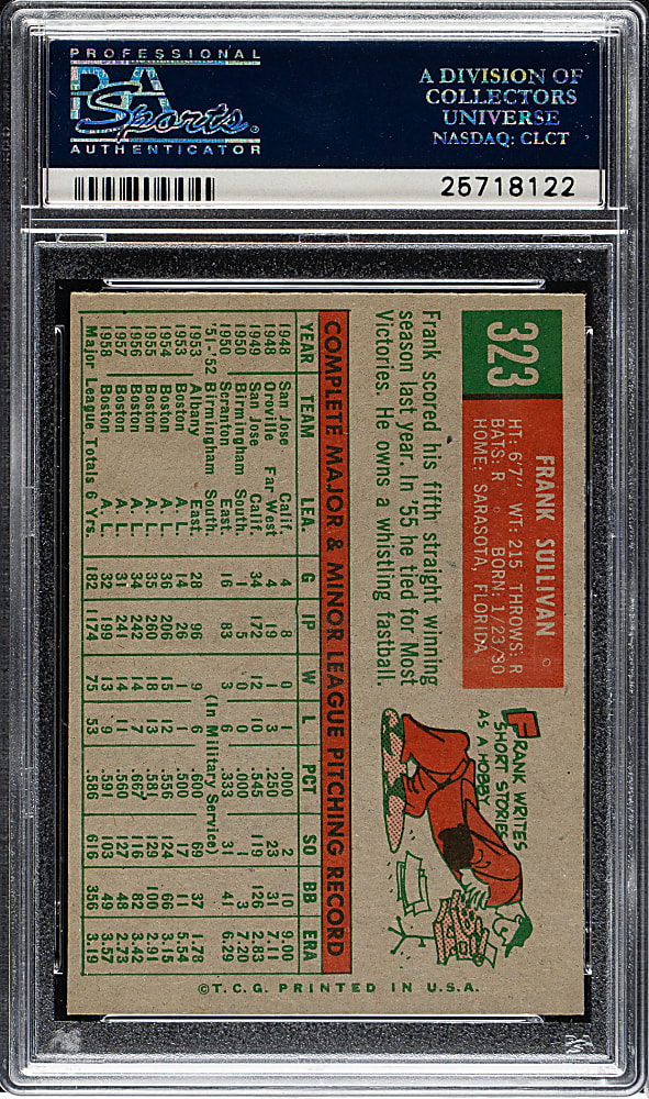 1959 Topps #323 Frank Sullivan PSA NM-MT 8