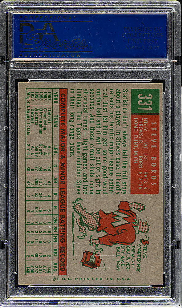 1959 Topps #331 Steve Boros PSA NM-MT 8