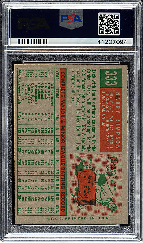 1959 Topps #333 Harry Simpson PSA NM-MT 8