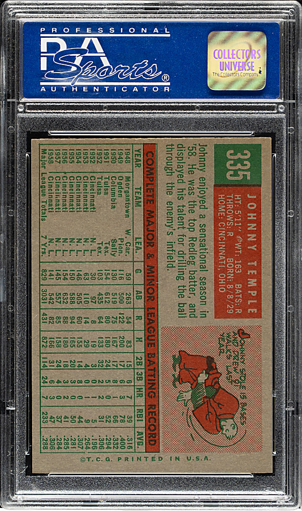 1959 Topps #335 Johnny Temple PSA NM-MT 8