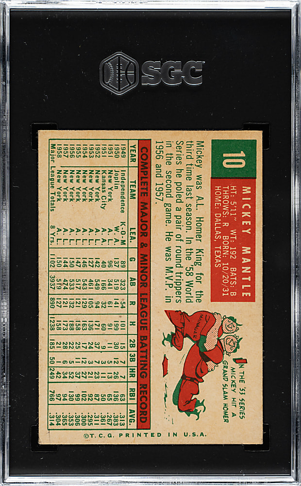 1959 Topps #10 Mickey Mantle SGC VG/EX+ 4.5