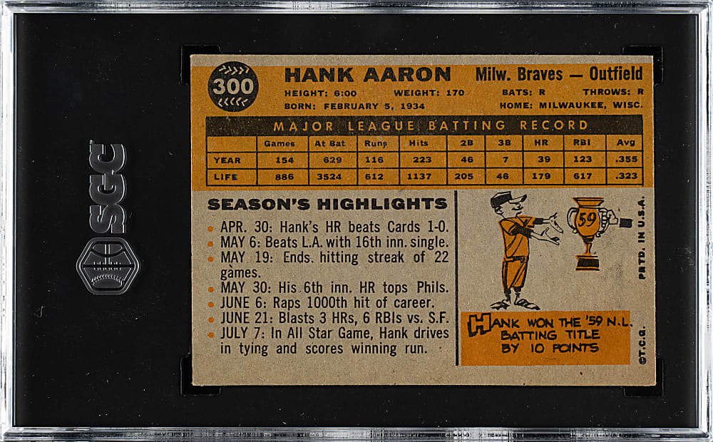 1960 Topps #300 Hank Aaron SGC VG/EX 4
