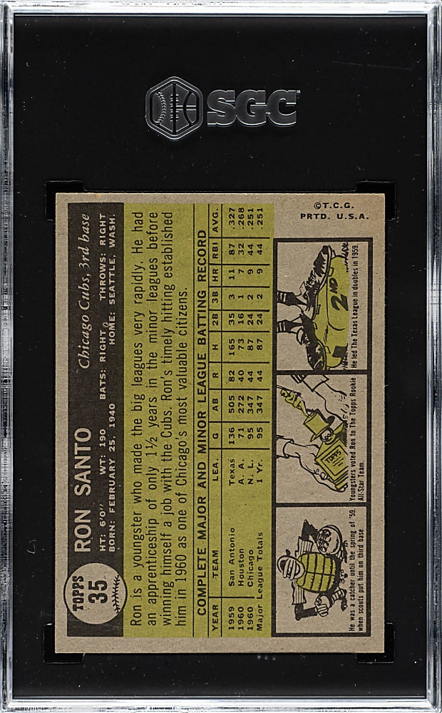 1961 Topps #35 Ron Santo Rookie SGC NM 7