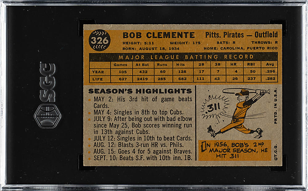 1960 Topps #326 Roberto Clemente SGC VG/EX+ 4.5