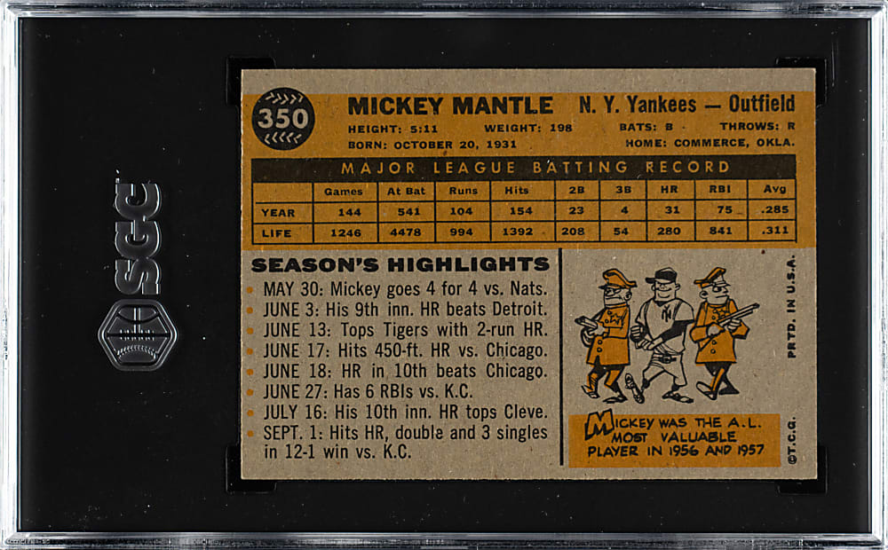 1960 Topps #350 Mickey Mantle SGC VG/EX+ 4.5