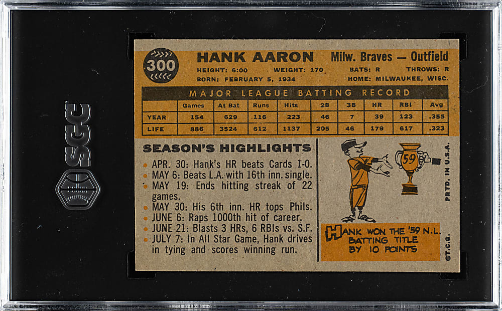 1960 Topps #300 Hank Aaron SGC EX/NM 6