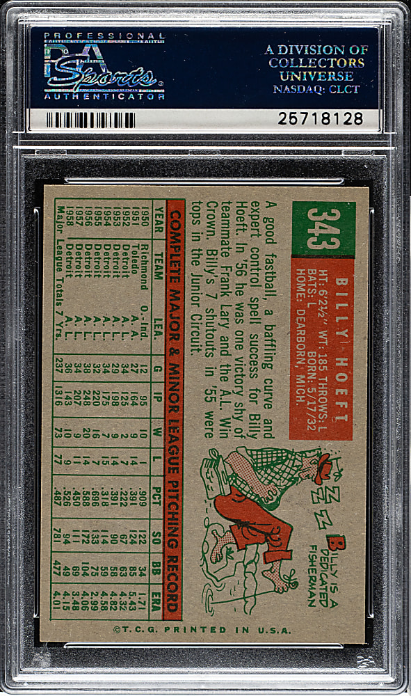 1959 Topps #343 Billy Hoeft PSA NM-MT 8