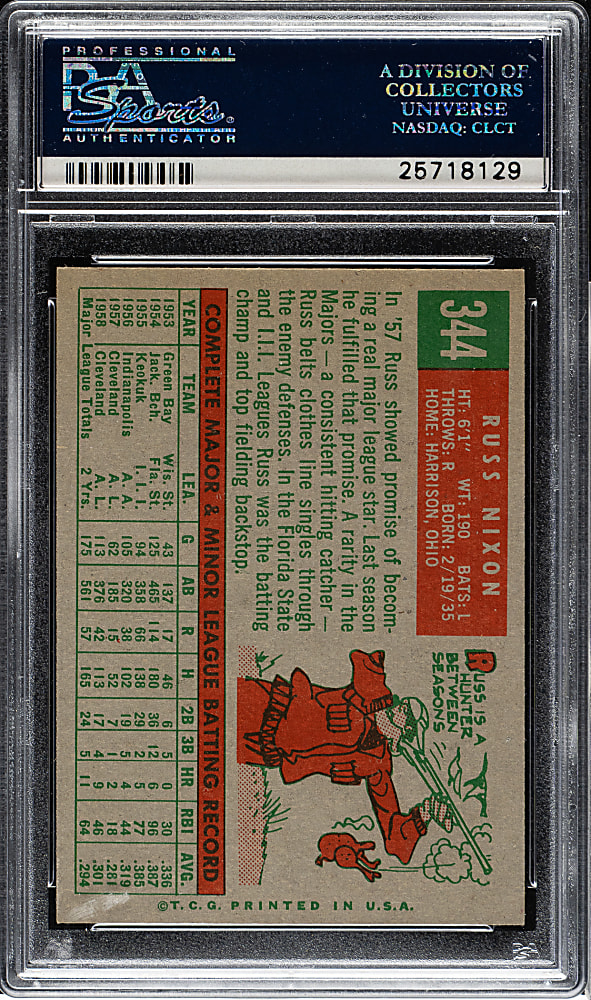 1959 Topps #344 Russ Nixon PSA NM-MT 8