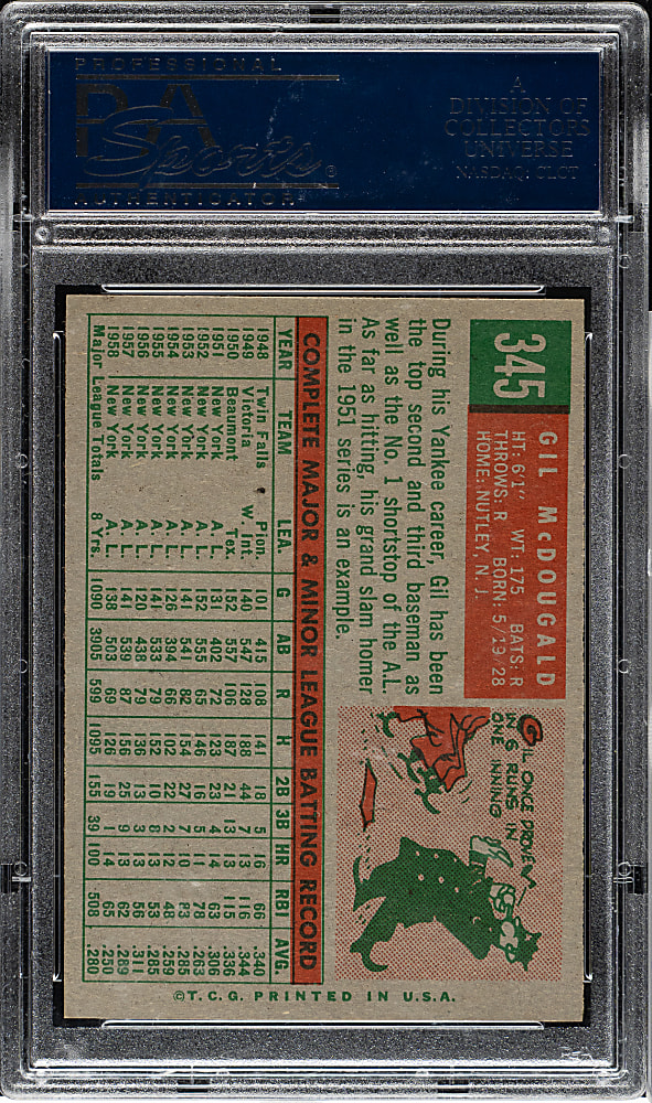 1959 Topps #345 Gil McDougald PSA NM-MT 8
