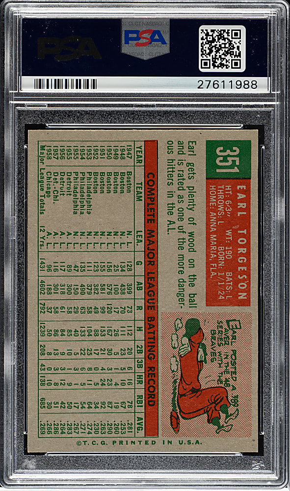1959 Topps #351 Earl Torgeson PSA NM-MT 8
