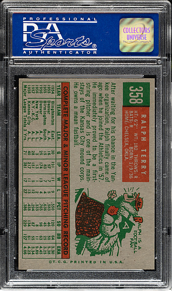 1959 Topps #358 Ralph Terry PSA NM-MT 8