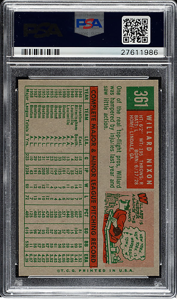 1959 Topps #361 Willard Nixon PSA NM-MT 8