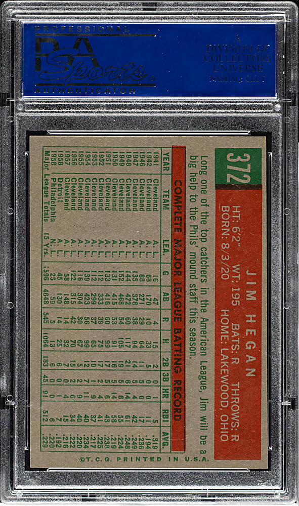 1959 Topps #372 Jim Hegan PSA NM-MT 8