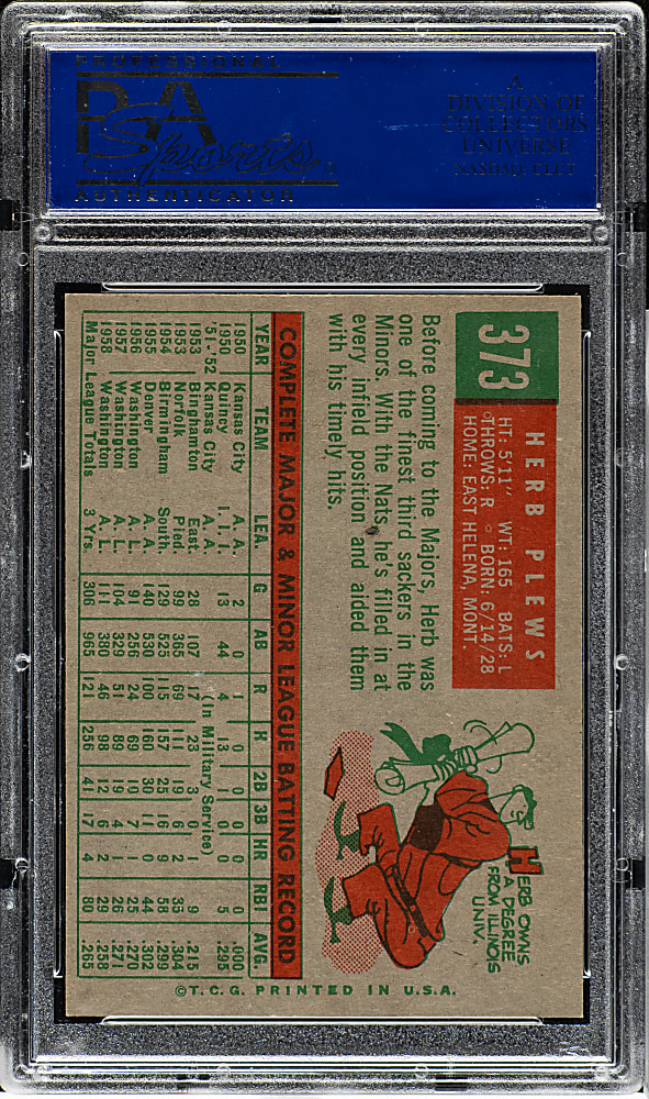 1959 Topps #373 Herb Plews PSA NM-MT 8