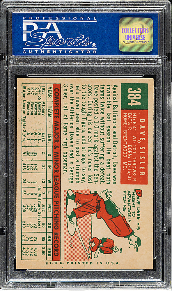 1959 Topps #384 Dave Sisler PSA NM-MT 8