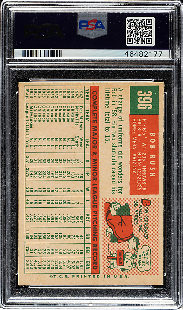 1959 Topps #396 Bob Rush PSA NM-MT 8