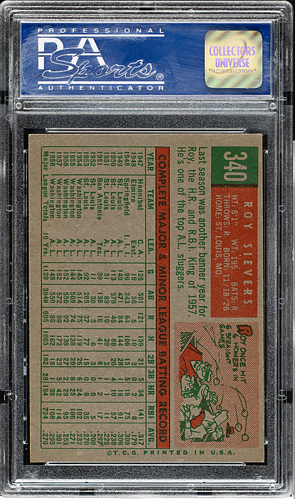 1959 Topps #340 Roy Sievers PSA NM-MT 8