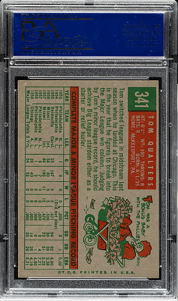 1959 Topps #341 Tom Qualters PSA NM-MT 8