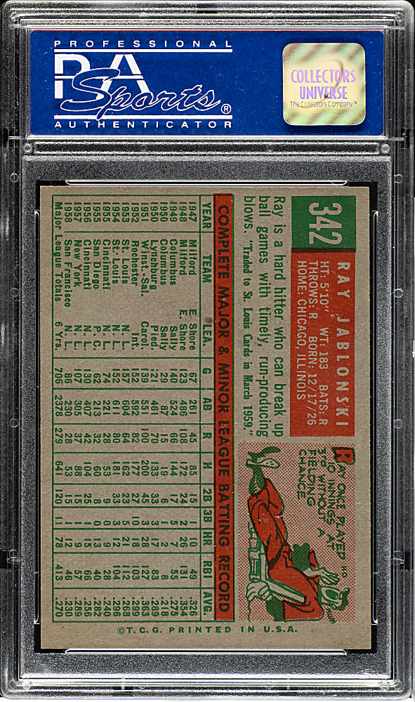 1959 Topps #342 Ray Jablonski PSA NM-MT 8