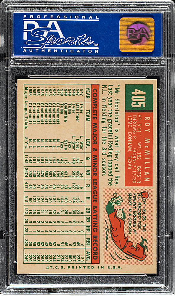 1959 Topps #405 Roy McMillan PSA NM-MT 8