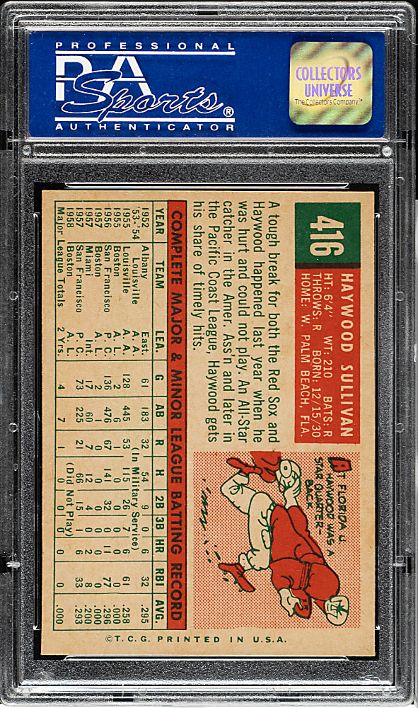 1959 Topps #416 Haywood Sullivan PSA NM-MT 8