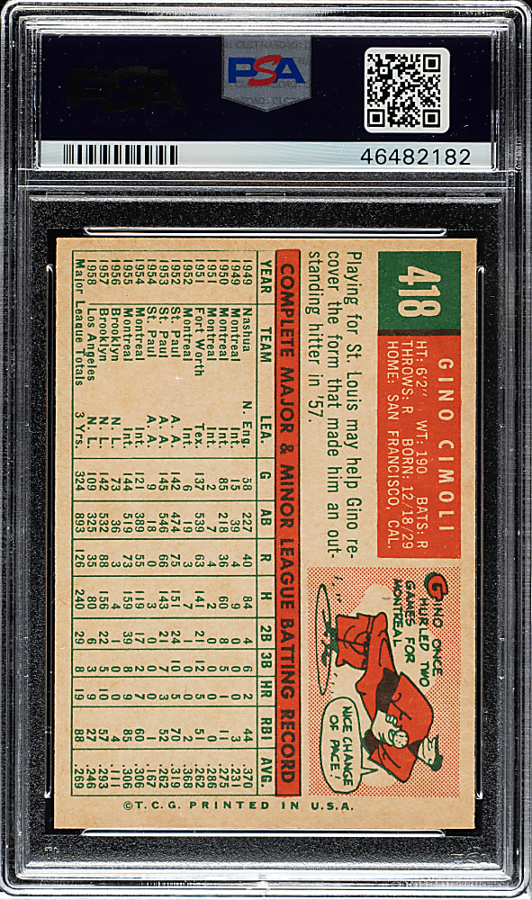 1959 Topps #418 Gino Cimoli PSA NM-MT 8
