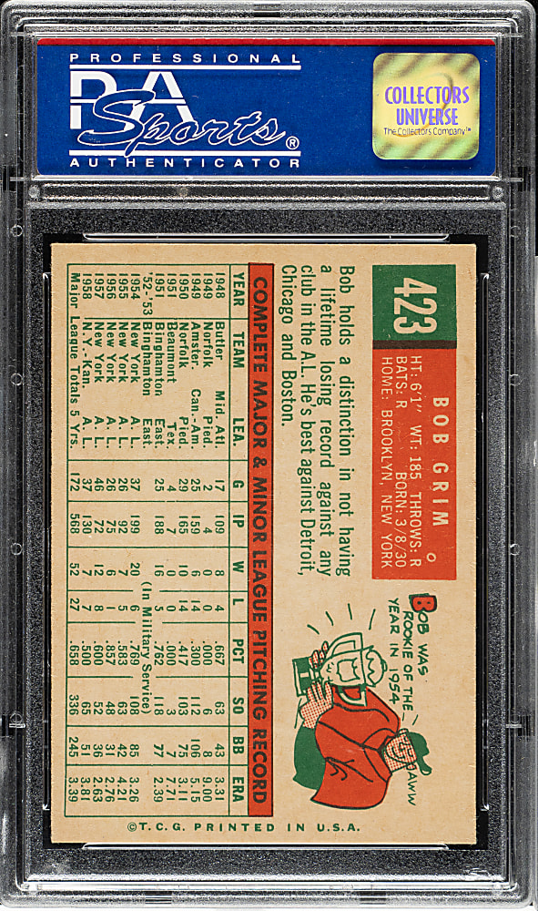 1959 Topps #426 Bob Grim PSA NM-MT 8