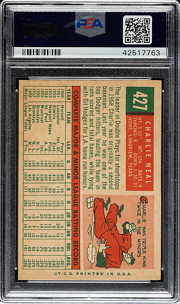 1959 Topps #427 Charlie Neal PSA NM-MT 8