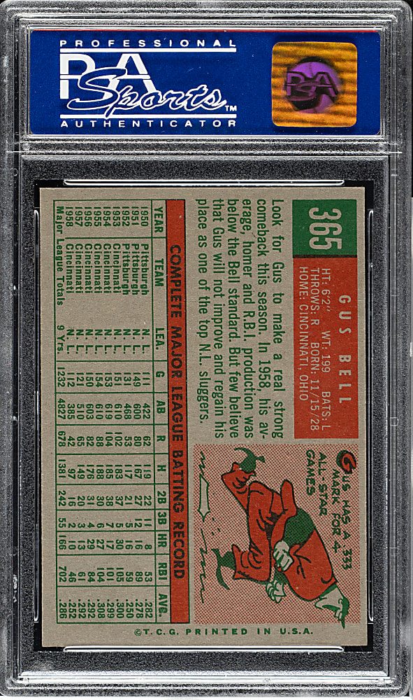 1959 Topps #365 Gus Bell PSA NM-MT 8
