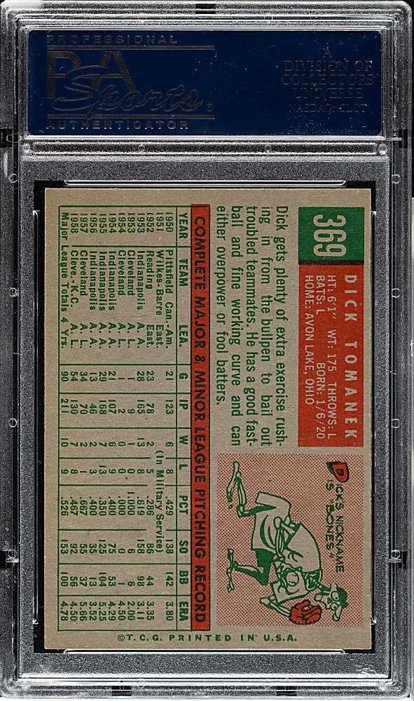1959 Topps #369 Dick Tomanek PSA NM-MT 8