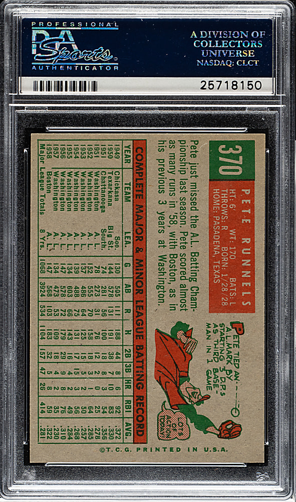 1959 Topps #370 Pete Runnels PSA NM-MT 8