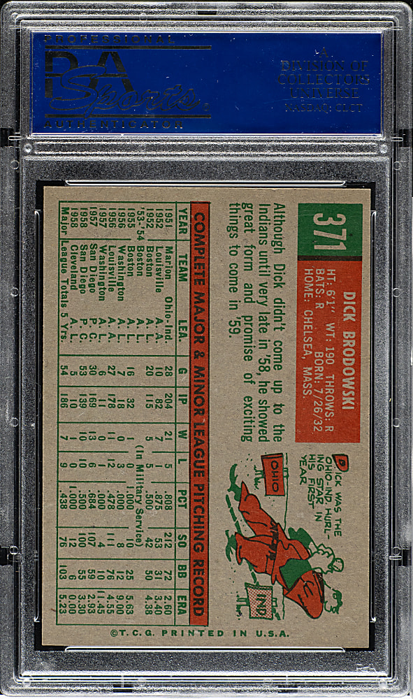 1959 Topps #371 Dick Brodowski PSA NM-MT 8