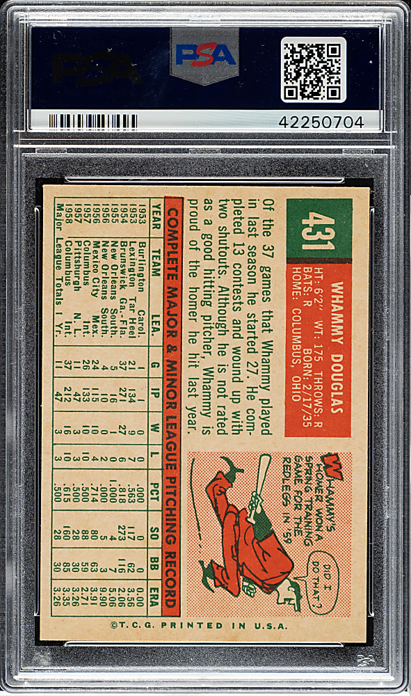 1959 Topps #431 Whammy Douglas PSA NM-MT 8