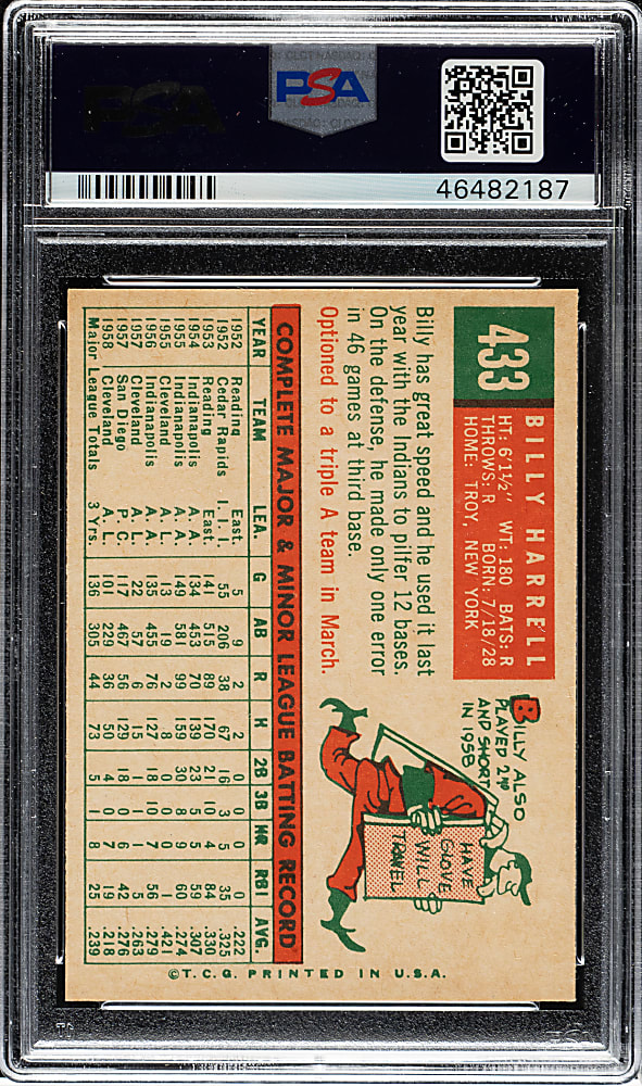 1959 Topps #433 Billy Harrell PSA NM-MT 8