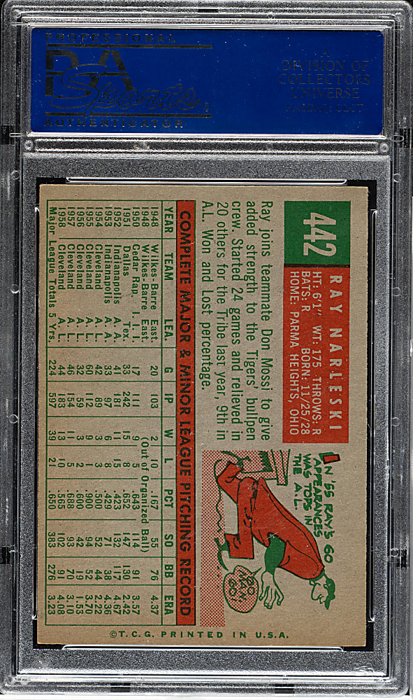 1959 Topps #442 Ray Narleski PSA NM-MT 8