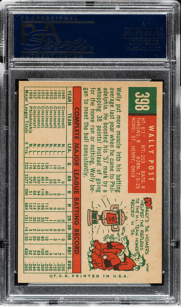 1959 Topps #398 Wally Post PSA NM-MT 8