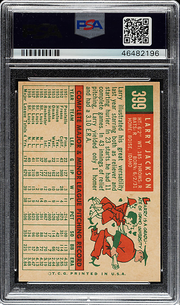 1959 Topps #399 Larry Jackson PSA NM-MT 8