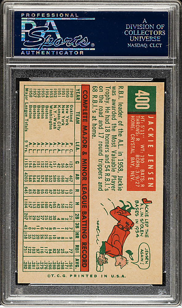 1959 Topps #400 Jackie Jensen PSA NM-MT 8