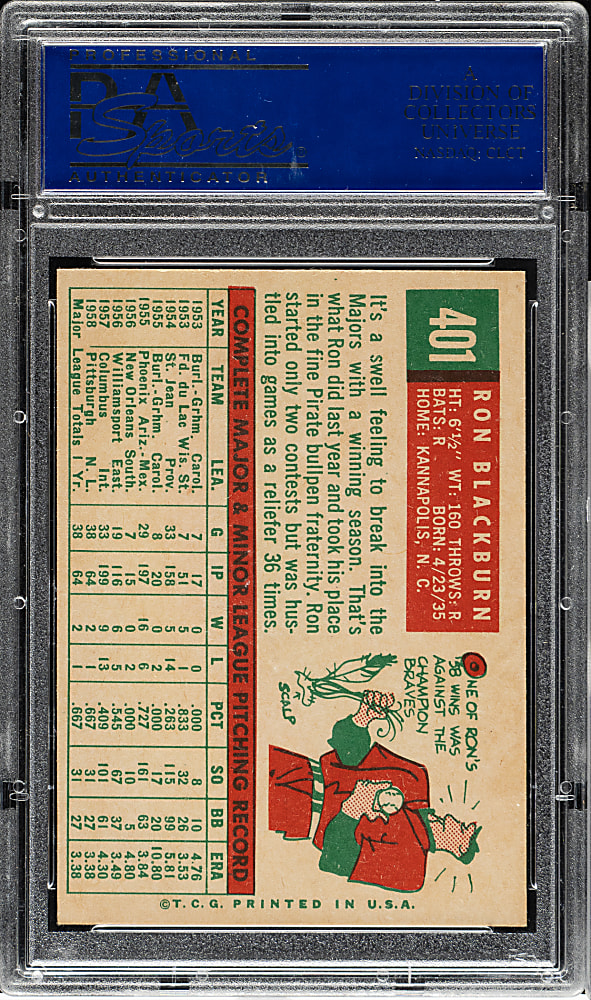 1959 Topps #401 Ron Blackburn PSA NM-MT 8