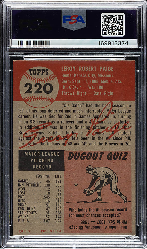 1953 Topps #220 Satchel Paige PSA VG 3