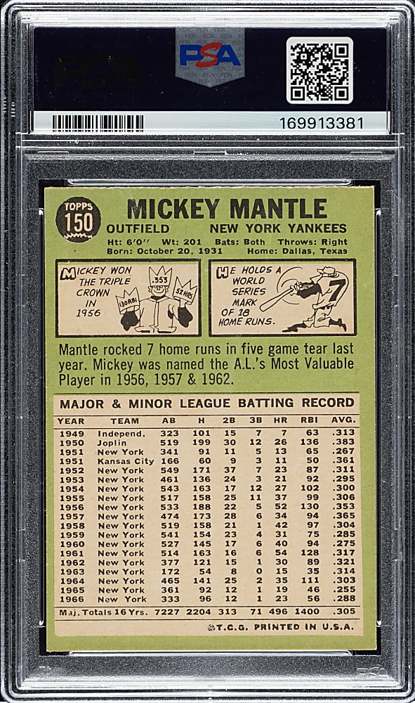 1967 Topps #150 Mickey Mantle PSA VG-EX 4