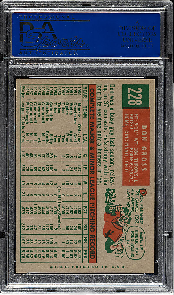 1959 Topps #228 Don Gross PSA NM-MT 8